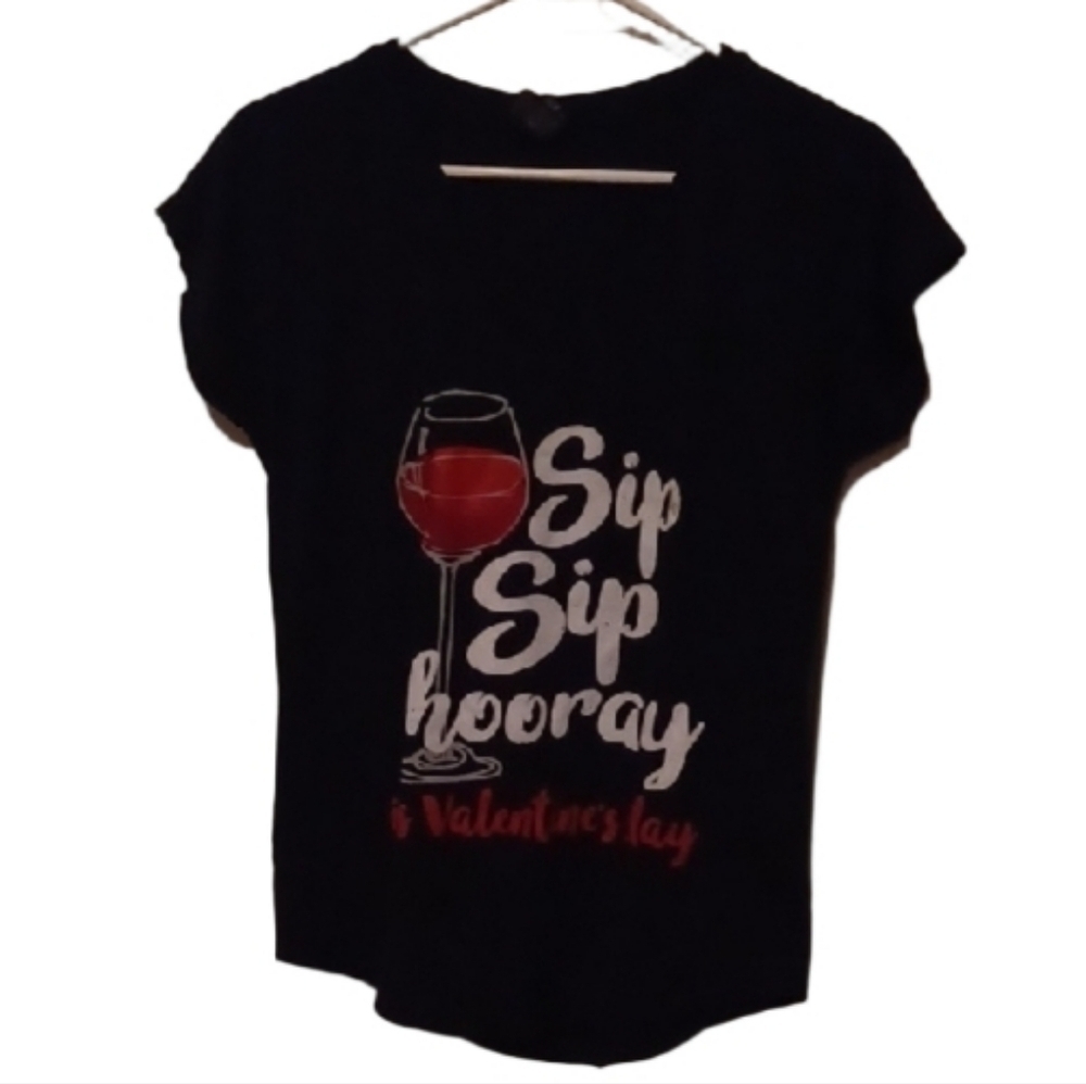 -- Anvil Women's Black Vneck Graphic Tee